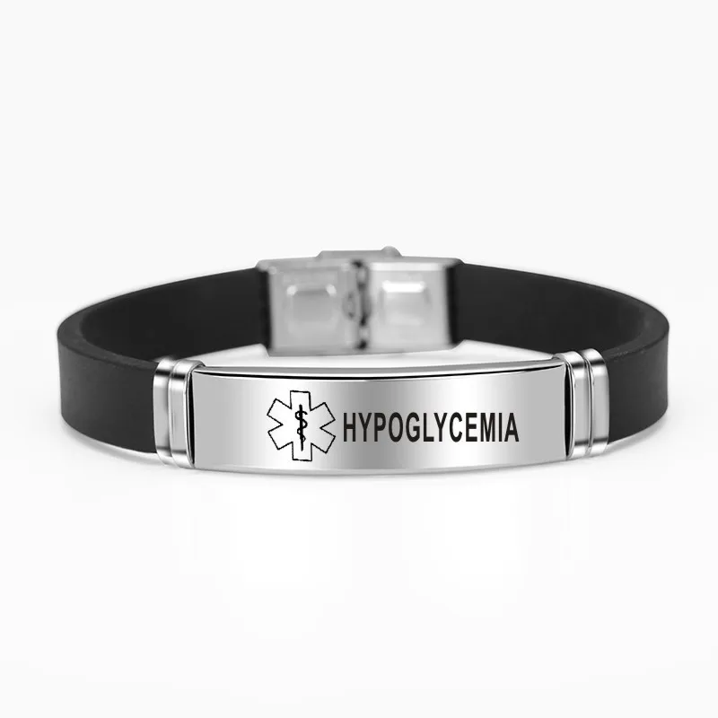 BlackStainlessSteelSiliconeMedicalAlertIDBraceletDIABETIC