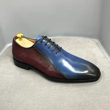 Scarpe Oxford da uomo in vera pelle di mucca cuciture blu e rosse allacciate abbigliamento formale sociale uomo abito da sposa scarpa a punta da ufficio