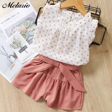 Melario / комплекты одежды для девочек Новинка года; брендовая летняя одежда для девочек белая футболка с короткими рукавами и рисунком+ брюки ; комплект из 2 предметов ; детская одежда