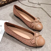 Mixed Colors Pig Toe Flats Women Round Toe Bowtie Ballets Shoes Ladies Dress Loafers Brand Plaid Ballerina Moccasins Cloth Shoes 1