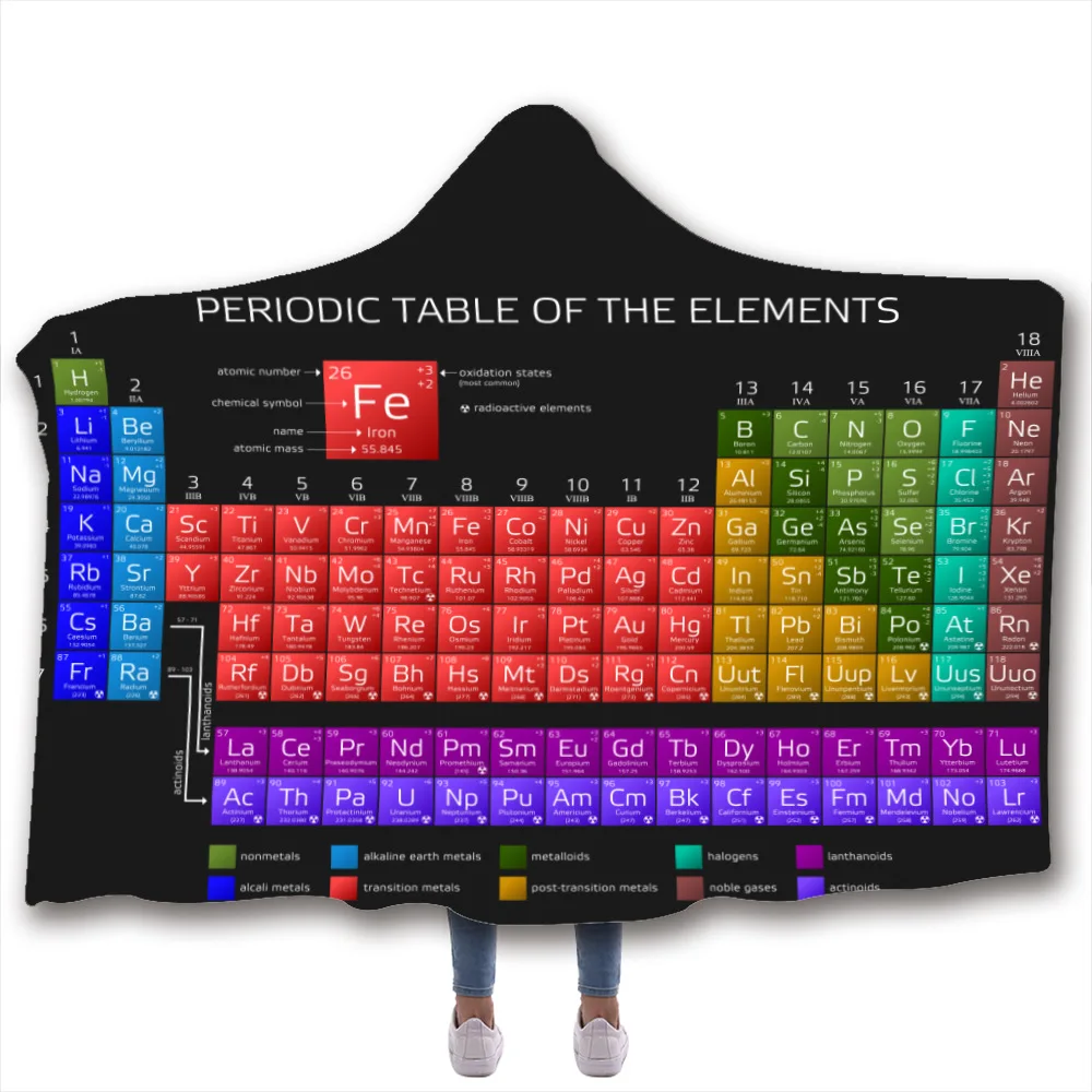 Chemistry Periodic Table Series 3D Digital Printed Hooded Blanket Cloak Thicker Cape Shawl with Chemical Printing