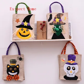 

Halloween Decoration Party Gift Bag Pumpkin Witch Skeleton Ghost Linen Totes Sweets Cookies Gift Packing Bags Fancy Dress Props