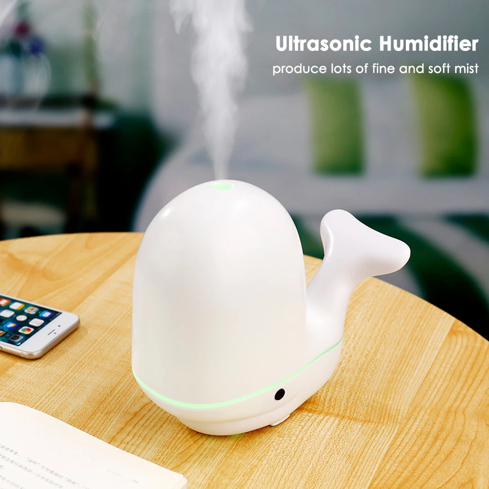 

Hot New 200ML Ultrasonic Aroma Diffuser Cute Whale Humidifier Tap Light Essential Oil Diffuser Humidifier Air Purifier Desk Beds