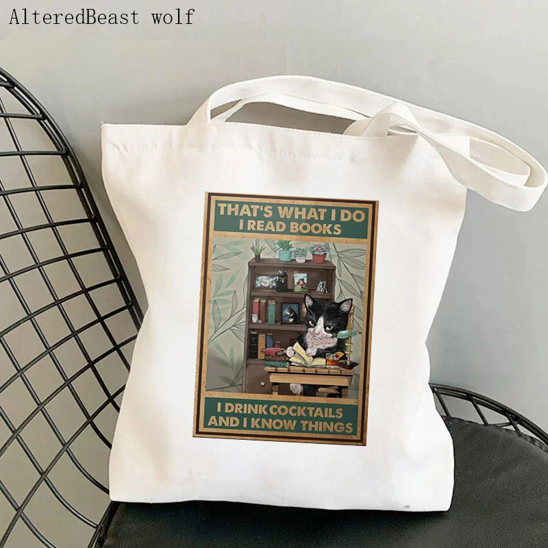 Women Shopper bag Tuxedo Cat That's What I Do I Read Books Bag Harajuku Shopping Canvas girl handbag Tote Shoulder Lady Bag robert cray band that s what i heard 1 cd