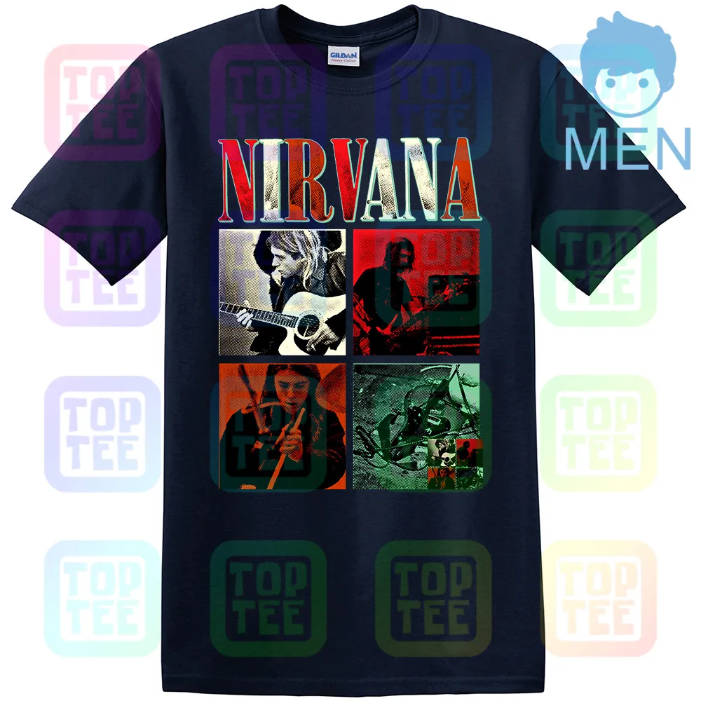 NIRVANA Официальная футболка Курт Кобейн. С фото группы - Цвет: MEN-NAVY