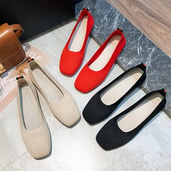 

Women's stretch knit single shoes 2019 spring fashion breathable soft bottom wild flying woven women's shoes flat casual shoes