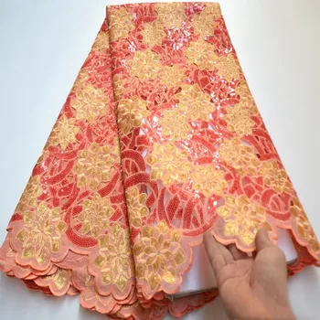 

New Arrival African Double Organza Lace Fabrics with Sequins 5Yards Sequins Lace Fabric for Women Wedding Party Dress Wo538