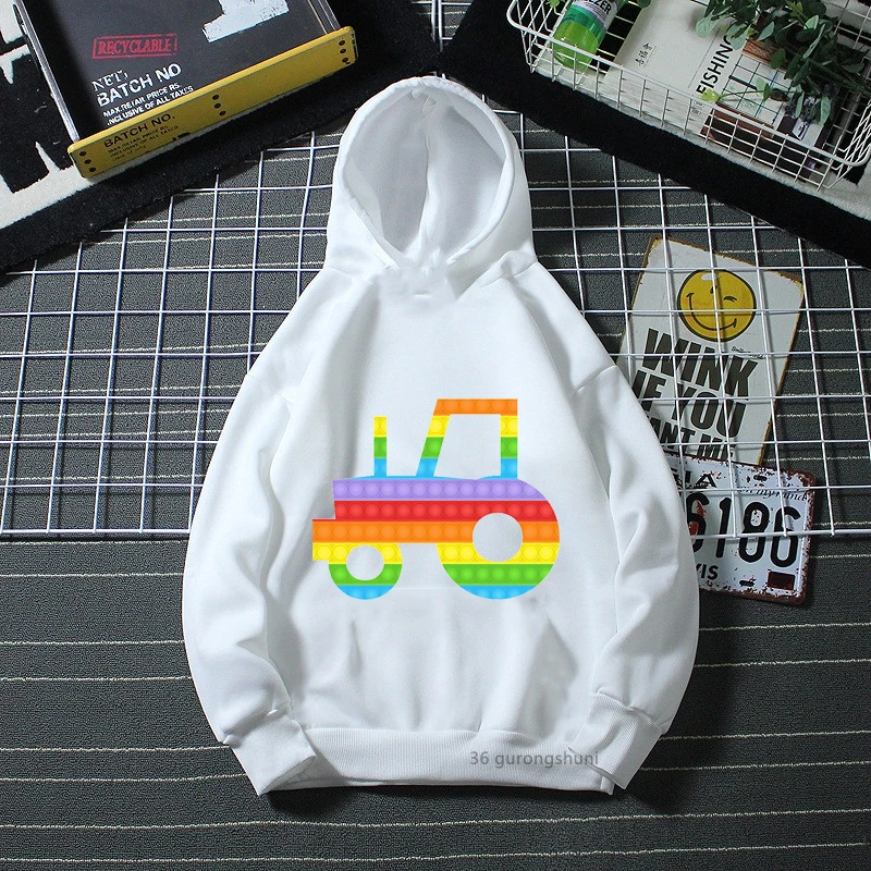Rainbow Cat Bow Car Popit Print Pink Hoodies Girls/Boys Kawaii Kids Clothes Harajuku Fidget Toys Sweatshirt Winter/Spring Coat