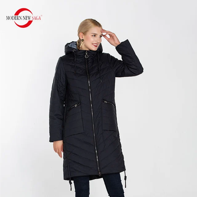 MODERN  SAGA High Quality Women Coat Hooded Warm Thin Cotton Padded Coat Autumn Long Jacket Parka S 