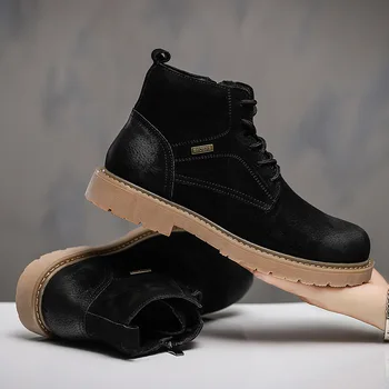 

men luxury fashion outdoors desert boots genuine leather tooling shoes platform cowboy boot lace-up ankle botas masculina zapato