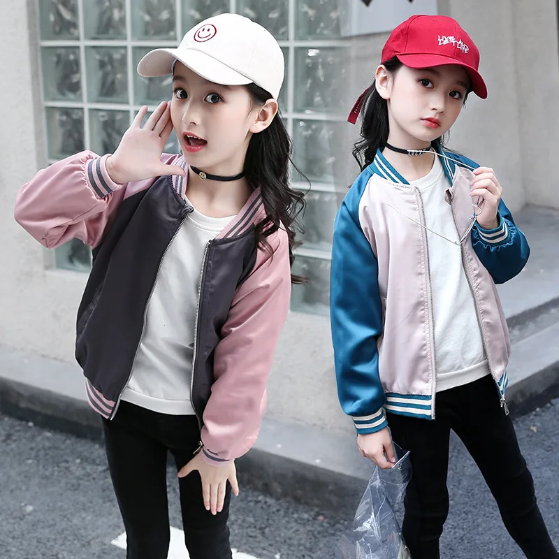 

Spring Clothing Girls Childrenswear Spring Clothing Contrast Color Jacket Cardigan Zip-up Jacket Sports Casual Tops Lettered Jac