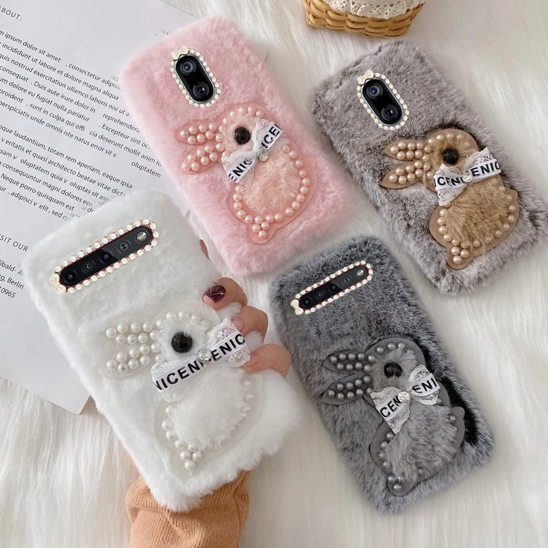 For LG K51S Luxury Plush Bunny Phone Case K41S Q51 Q52 V30 V40 V50 G6 G7 G8 G8X G8S ThinQ Cute Pearl Cover | Мобильные телефоны и