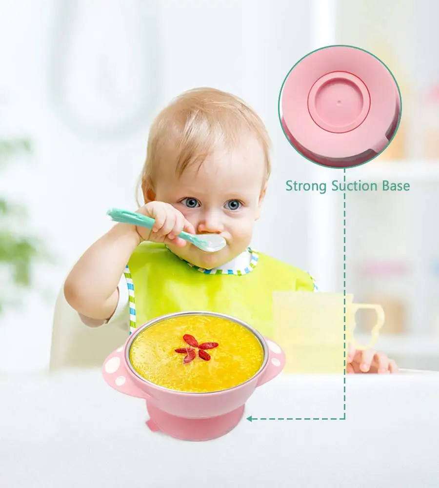 Детские чаши на присоске легко протирать-Набор чашек и тарелок для самостоятельного кормления уменьшает разливы-не содержит бисфенол и нетоксичный контейнер для закусок