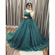 Robe de soiree темно-зеленое длинное бальное платье, платья для выпускного вечера, кружевное платье с аппликацией и v-образным вырезом, официальное вечернее платье размера плюс