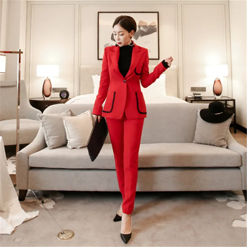 Korean Style Blazer 2 Pieces Set 2019 Autumn Fashion Pure Color Single Button Notched OL Bussines Office Lady Blazer Pants Suit Korean Style Blazer 2 Pieces Set 2019 Autumn Fashion Pure Color Single Button Notched OL Bussines Office Lady Blazer Pants Suit