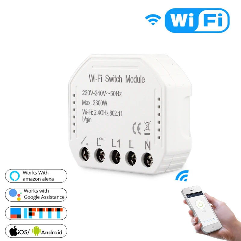 Wifi умный светильник-переключатель Diy выключатель модуль Smart Life/приложение Tuya дистанционное управление, работает с Alexa Echo Google Home 1/2 способ - Цвет: 1 PC