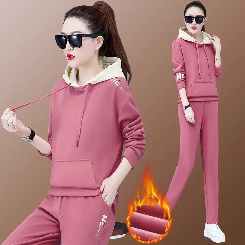 

2019 Autumn Winter Female Two Piece Sets Warm Tracksuit Women Long Sleeve Jackets Pants Two Piece Set Thicken Outfit Women Suit