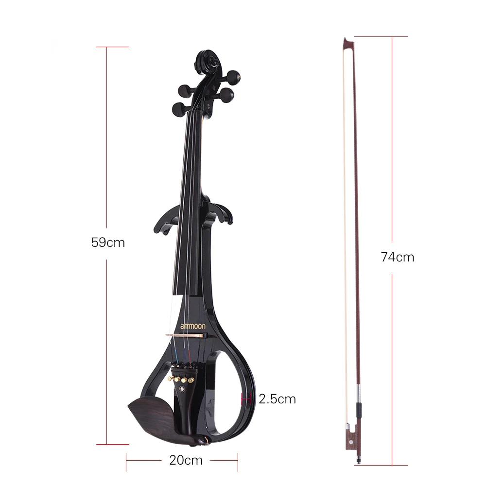 ammoon VE-209 Full Size 4/4 Solid Wood Silent Electric Violin Fiddle Maple Ebony Fingerboard Tailpiece with Bow Hard Case Tuner