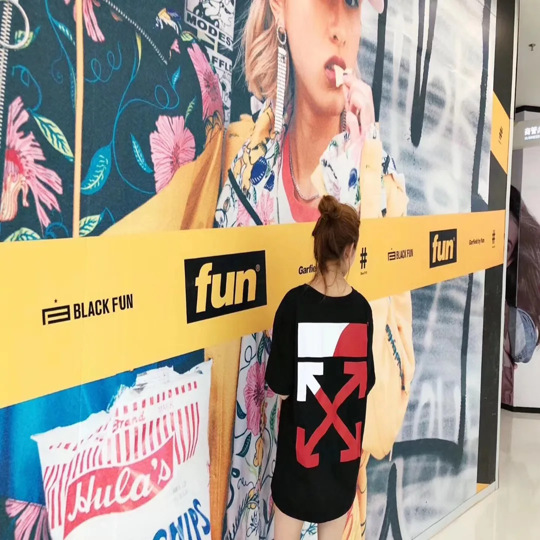 

Ow Popular Brand off White 2019 Spring And Summer Mixed Colors Logo Couples Men And Women Celebrity Style Pure Cotton Short Slee