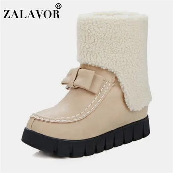 

ZALAVOR Women Snow Ankle Boots Round Toe New Design Bowtie Bowknot Shoes Woman Winter Warm Fur Botas Feminina Size 33-43