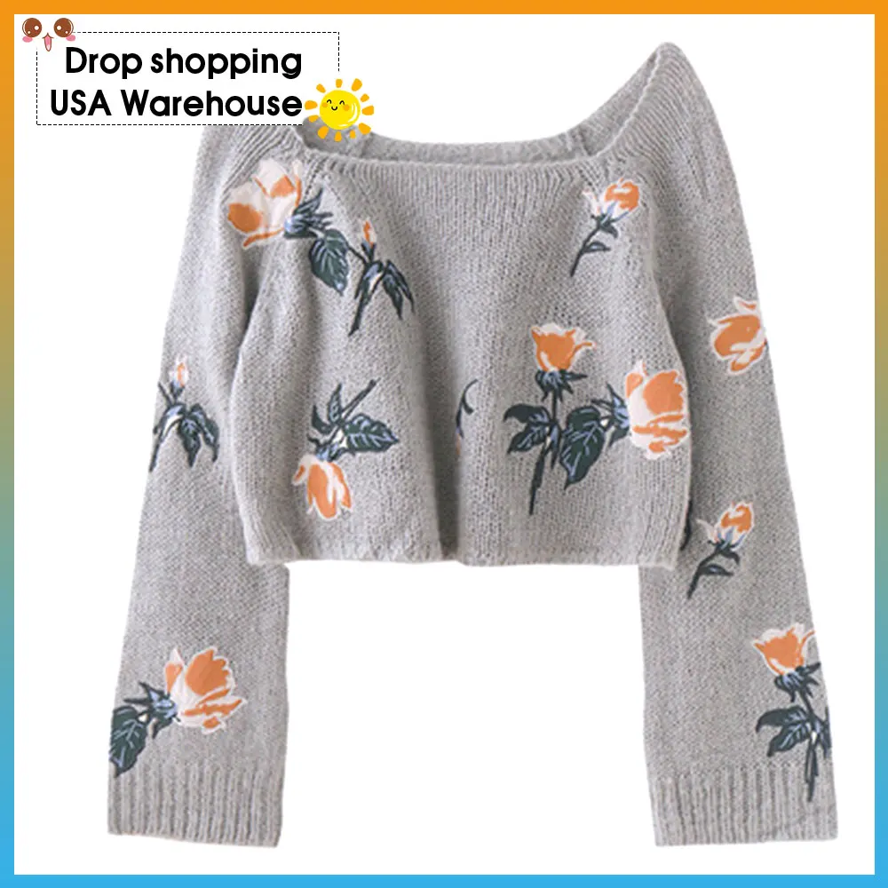 

Sweet Sweater Women Loose Wear Spring and Autumn Flower Embroidered off-Shoulder Sweater 2020 New Women knitting