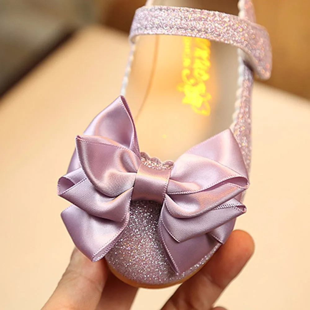 Весенняя и осенняя милая детская обувь золотого цвета для девочек; модная обувь принцессы с бантом для танцев; тонкие туфли из нубука