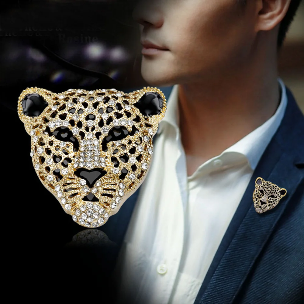 Mens Hollow Cheetah Head Badge Collar Brooch Retro Leopard Suit Lapel Pin Clips