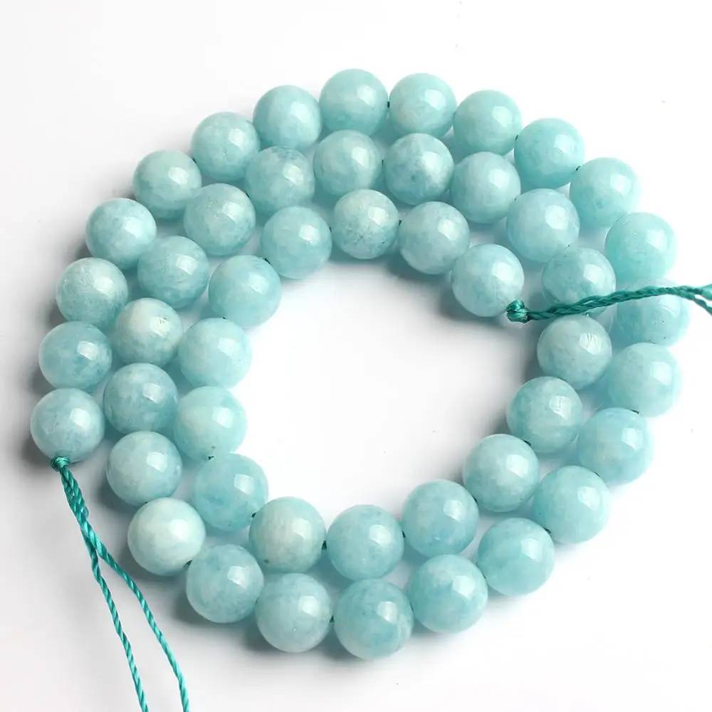 Natural Stone Aquamarines Beads Smooth Round Loose Spacer 15'' Strand 6/8/10mm For Jewelry Making DIY Bracelet Necklace | Украшения
