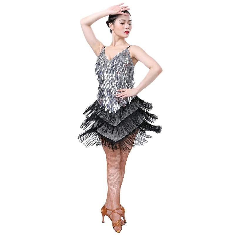 Леди платье для латинских танцев Хлопушка платья Charleston Gatsby вечерние Хэллоуин кисточки бахрома блесток танцевальный конкурс