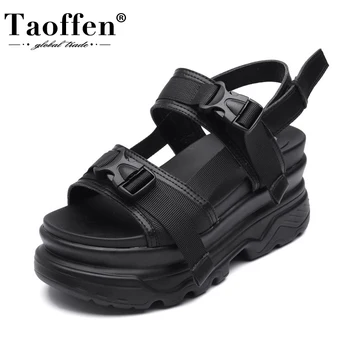 

Taoffen New Woman Sandals Genuine Leather Thick Bottom Buckle Woman Summer Shoes Fashion Outdoor Lady Footwear Size 34-39