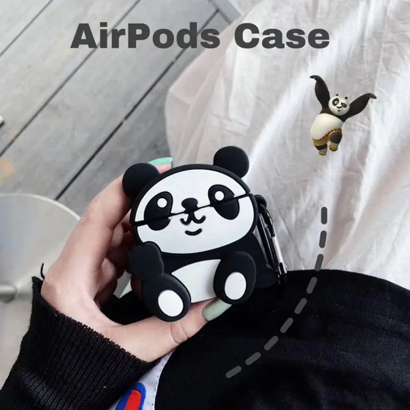 Милый Панда шаблон Защитный чехол силиконовый чехол с карабином для AirPods 1/2