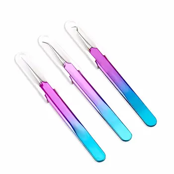 

1pc Stainless Steel Blackhead Tweezers Eyelash Extension Curved Acne Clip Removal Eyebrow Tweezer Face Care Tools
