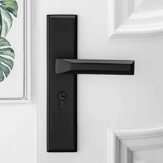 Poignée de porte intérieure noire, serrure de porte pour chambre à coucher,  plaque blanche