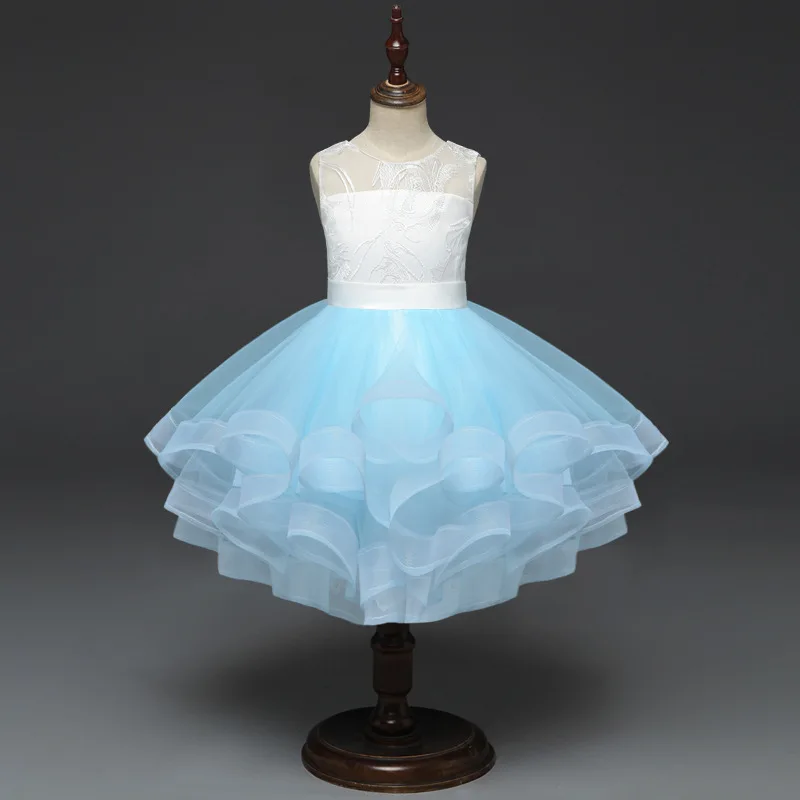 Платье принцессы с цветочным узором для девочек; летнее платье-пачка на свадьбу, день рождения, вечеринку для девочек; Детский костюм; детская одежда на год - Цвет: Blue 2