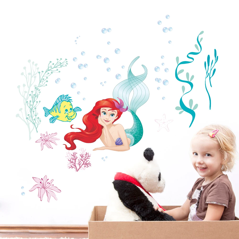 Lovely mermaid Princess series Wall Stickers For Kids Room Children Bedroom Cup Bag Wall decals Girl