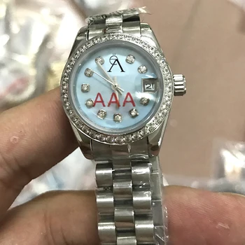 

Classic Diamonds bezel Blue Automatic Glide smooth second hand Women watch Datejust Sapphire Silver Sport Watch 26mmRolexable