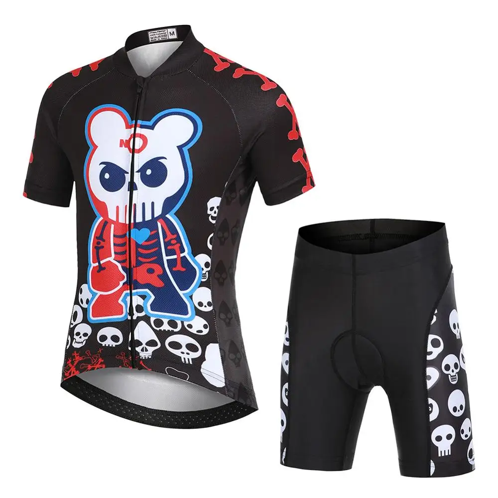 Skull Jersey Set Детский комплект из Джерси для велоспорта; детская одежда для велоспорта с героями мультфильмов; летняя одежда для велоспорта; шорты из джерси; Быстросохнущий костюм из Джерси для велоспорта - Цвет: Skull Jersey Set