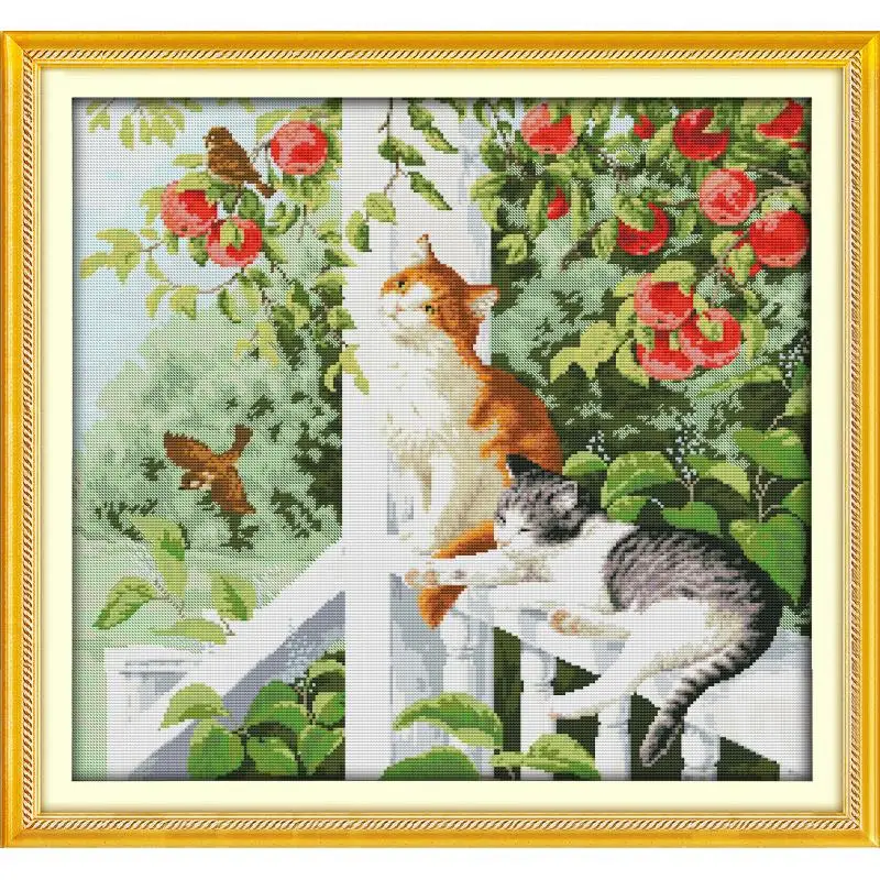 Набор для вышивки крестиком с изображением двух кошек на холсте|embroidery diy|diy dmcdmc kit |