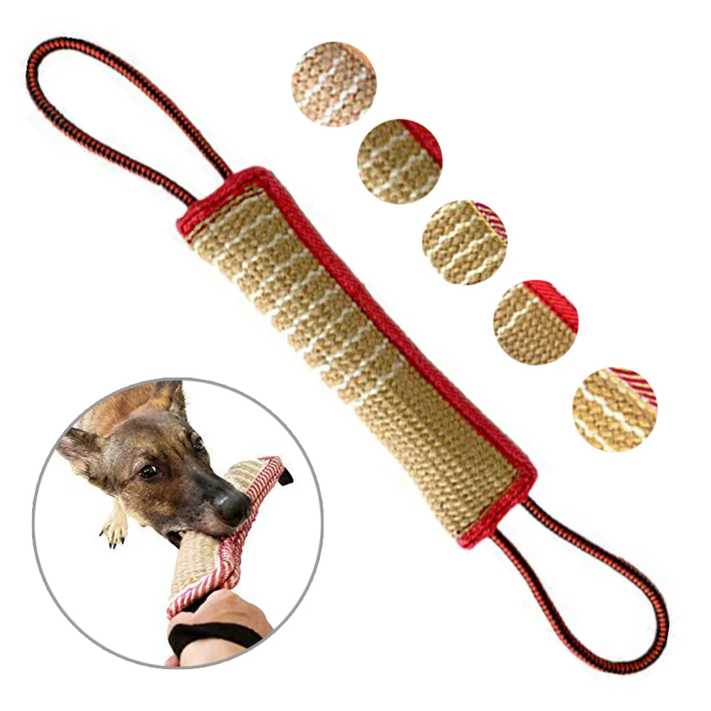 Juguete para morder de perro, almohada para morder de yute con 2 asas, ideal para adiestramiento de cachorros, juguetes interactivos