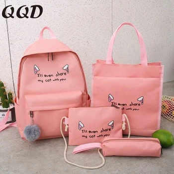 

QQD cute women backpack set teenage canvas school bag book student backpack purse storage travel backpack fashion rucksack girl