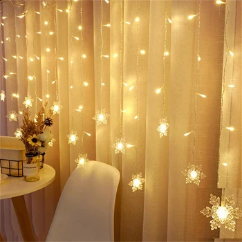 

3.5M EU Plug snowflake Curtain Light Fairy String Lights Christmas Garland Outdoor for Party Home Wedding New Year Decor