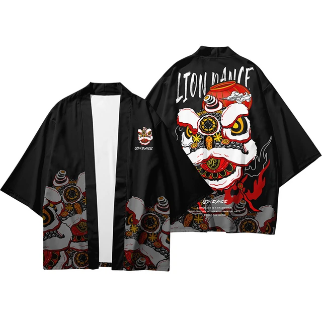 Bebovizi Japanese Style Cat Samurai Kimono Streetwear Men Women Cardigan Japan Harajuku Anime Robe Anime Clothes 2020 Summer 1008-black