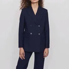 Женское пальто осень и зима двубортный полосатый блейзер с лацканами