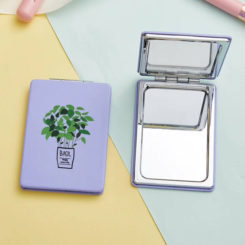 Art Plant Flower Pattern Rectangular Portable Mirror Makeup Mirror Small Cute Portable Folding Student Double Mirror 5