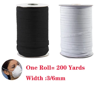 

200 Yards 3/6mm Elastic Band Masks White Black Flat Rubber Band Waist Band Elastic Stretch Rope DIY Mask Clothes Garment Sewing