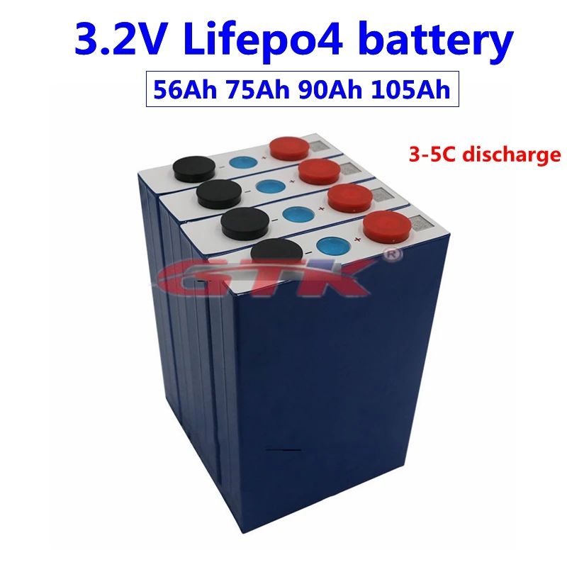 4 шт 3,2 V 56Ah 75Ah 90Ah 105Ah Lifepo4 батарея 3,2 V ячеек 3C скорость разряда для 12v 24v 48v литиевых батарей diy