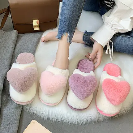 

2020 new color matching love hair fur cute warm thick non-slip cotton slippers children