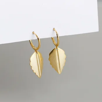 

925 Sterling Silver Earring fashion Retro leaf Coin Geometric round Short Drop Earring Ear Ring Wild Trend woman girl Ear Jewel