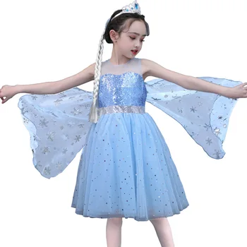 

2020 summer dress for girls clothes blue mesh Sequins dresses sleeveless