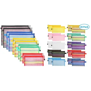 

30 Pcs Ran Color Mesh Zipper Pouch Multipurpose Travel Mesh Bag for Offices - 20pcs 6 size & 10pcs 23.5 x 12 cm